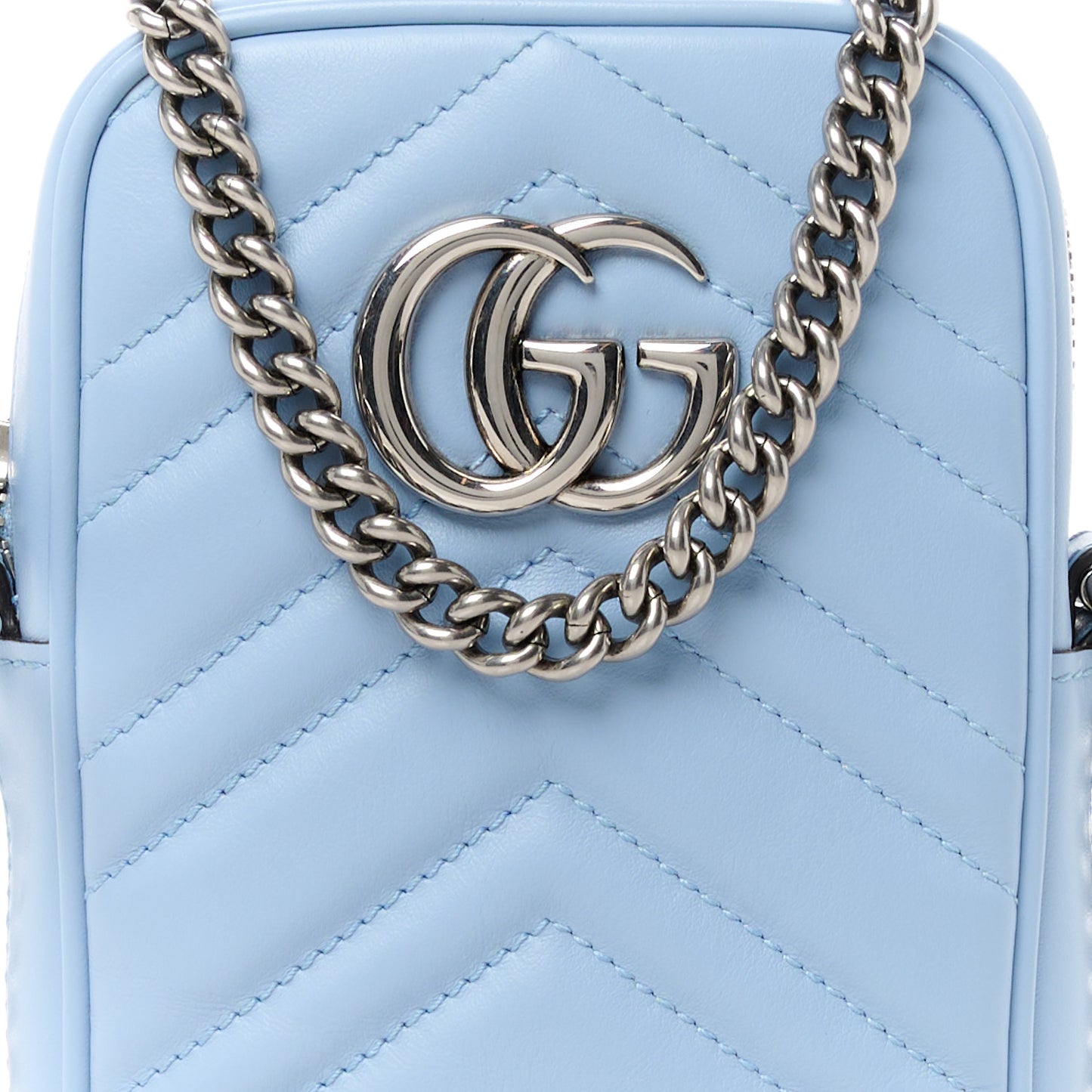 Calfskin Matelasse Mini GG Marmont Crossbody Bag Porcelain Light Blue