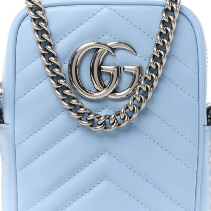 Gucci Calfskin Matelasse Mini GG Marmont Crossbody Bag Porcelain Light Blue 8 of 11