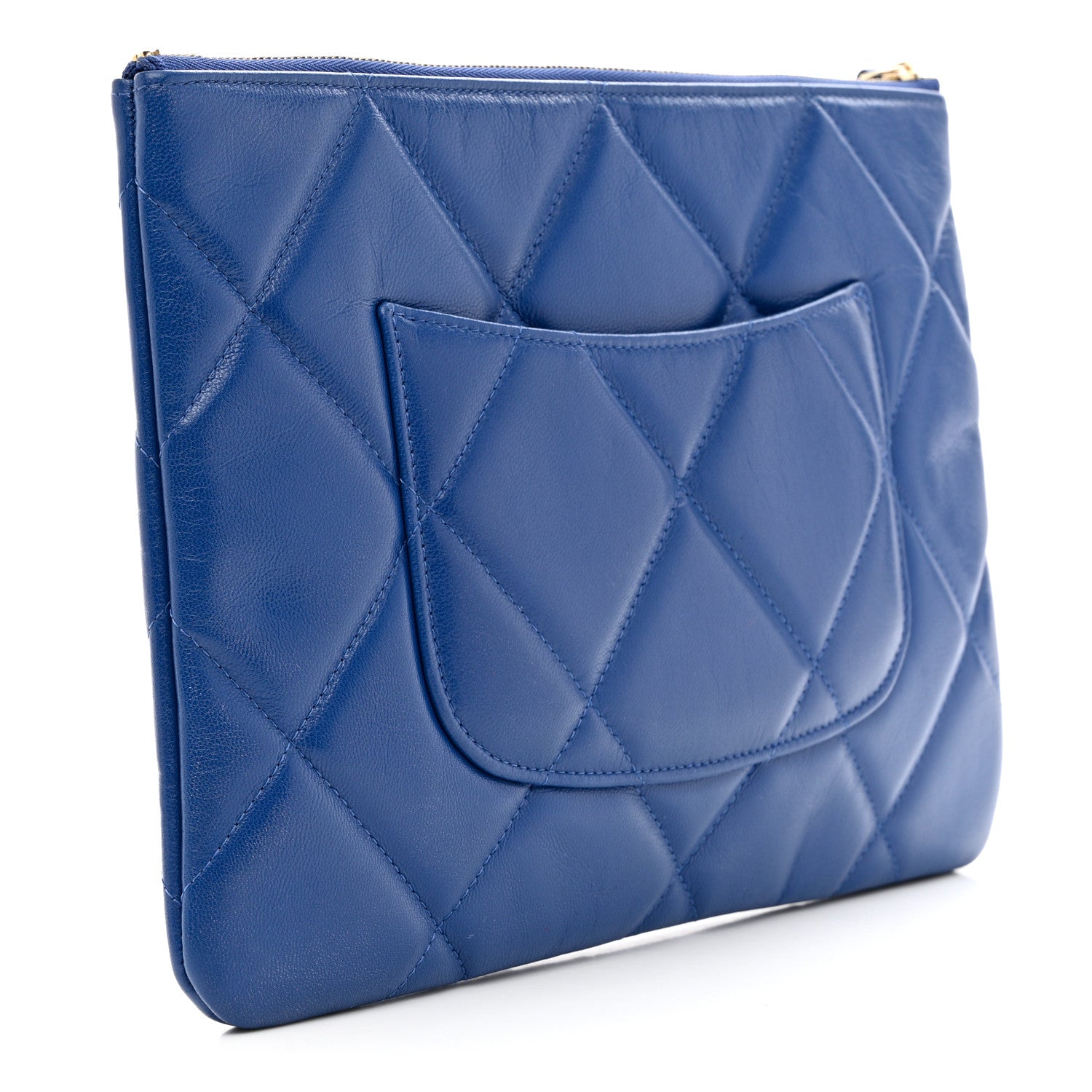 Chanel Goatskin Quilted Large Chanel 19 Pouch Dark Blue 3 of 7