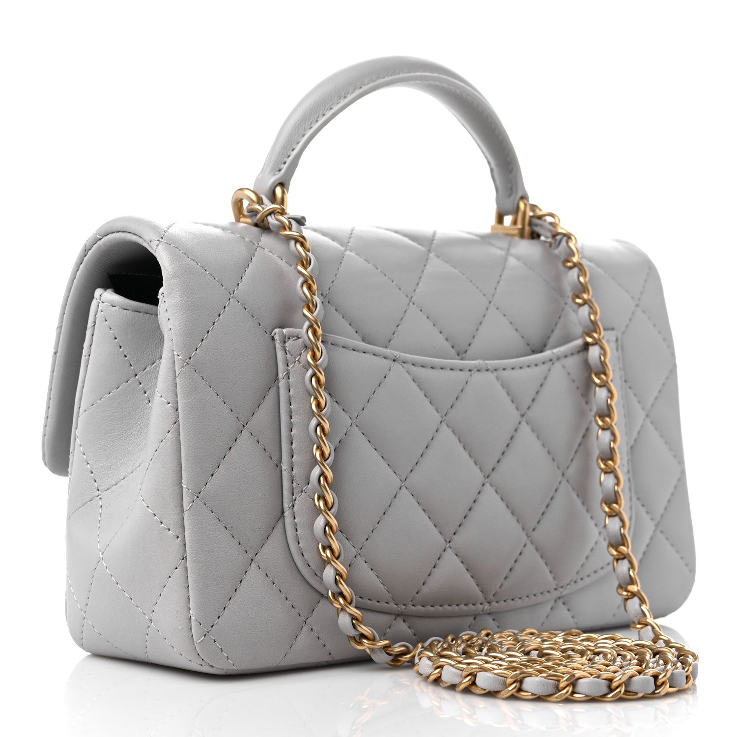 Chanel Lambskin Quilted Mini Top Handle Rectangular Flap Grey 3 of 9