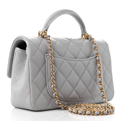 Chanel Lambskin Quilted Mini Top Handle Rectangular Flap Grey 3 of 9