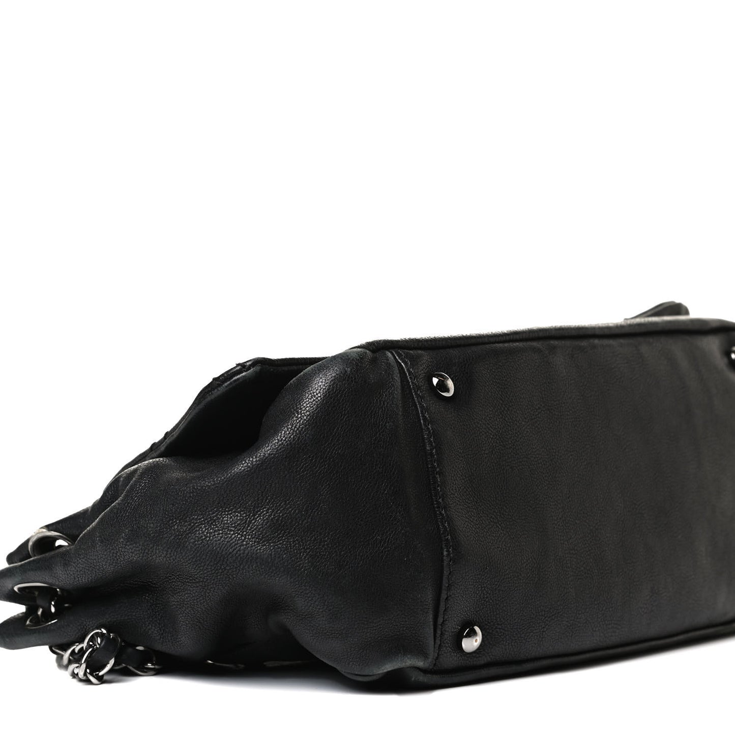 Calfskin Diamond Stitch Accordion Flap Black
