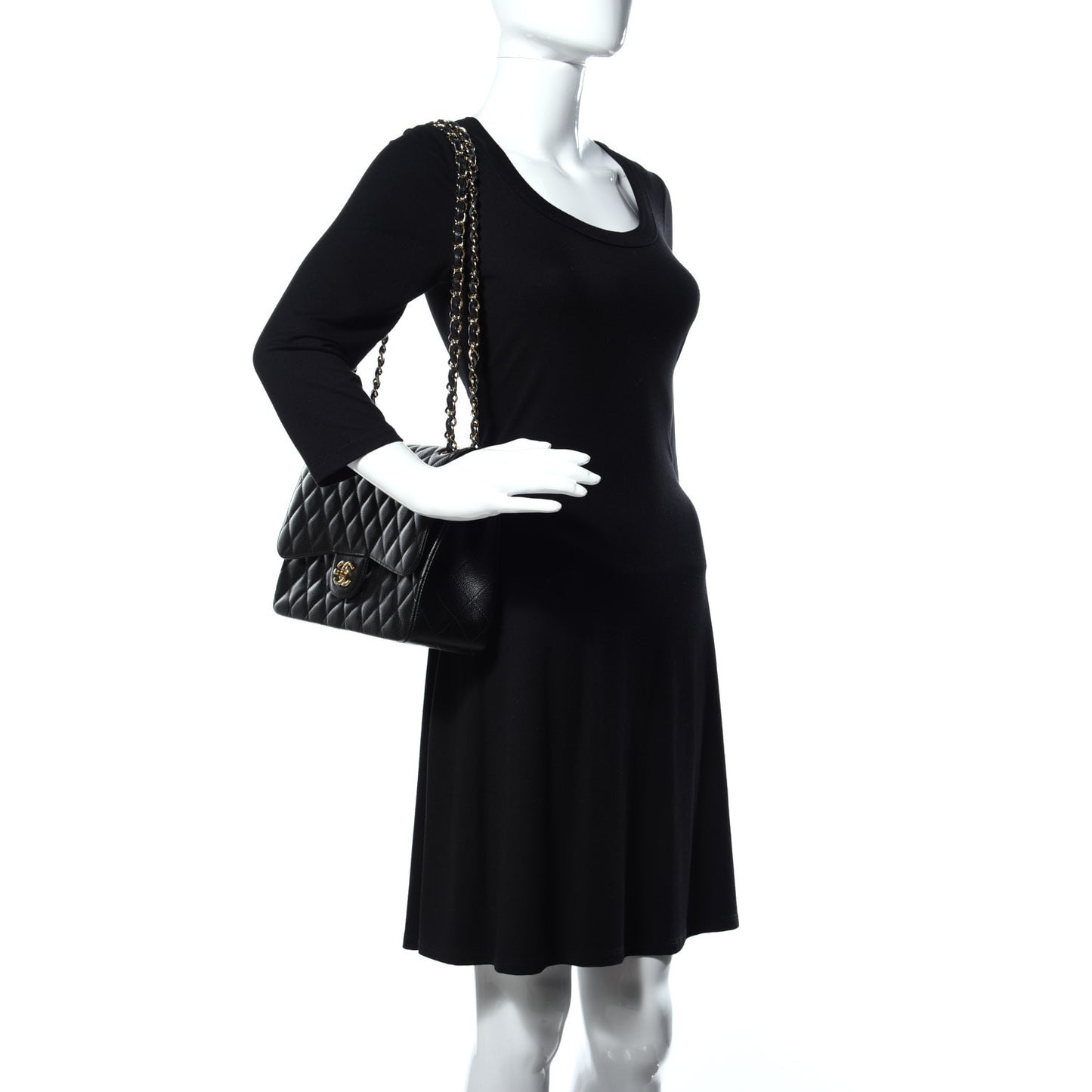 Caviar Quilted Jumbo Double Flap Black