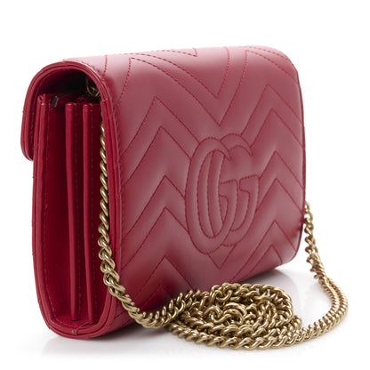 Gucci Calfskin Matelasse GG Marmont Chain Wallet Hibiscus Red 3 of 10
