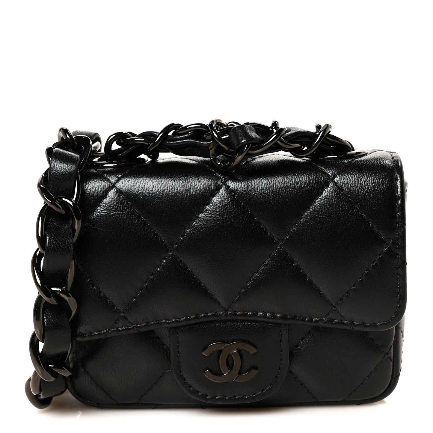 Lambskin Quilted Mini Chain Belt Bag So Black
