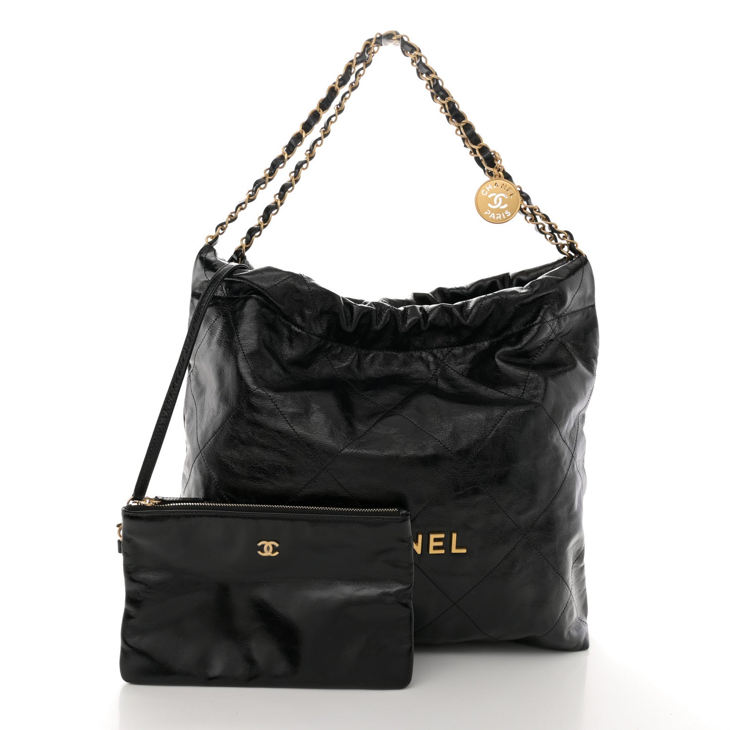 Shiny Calfskin Quilted Chanel 22 Black