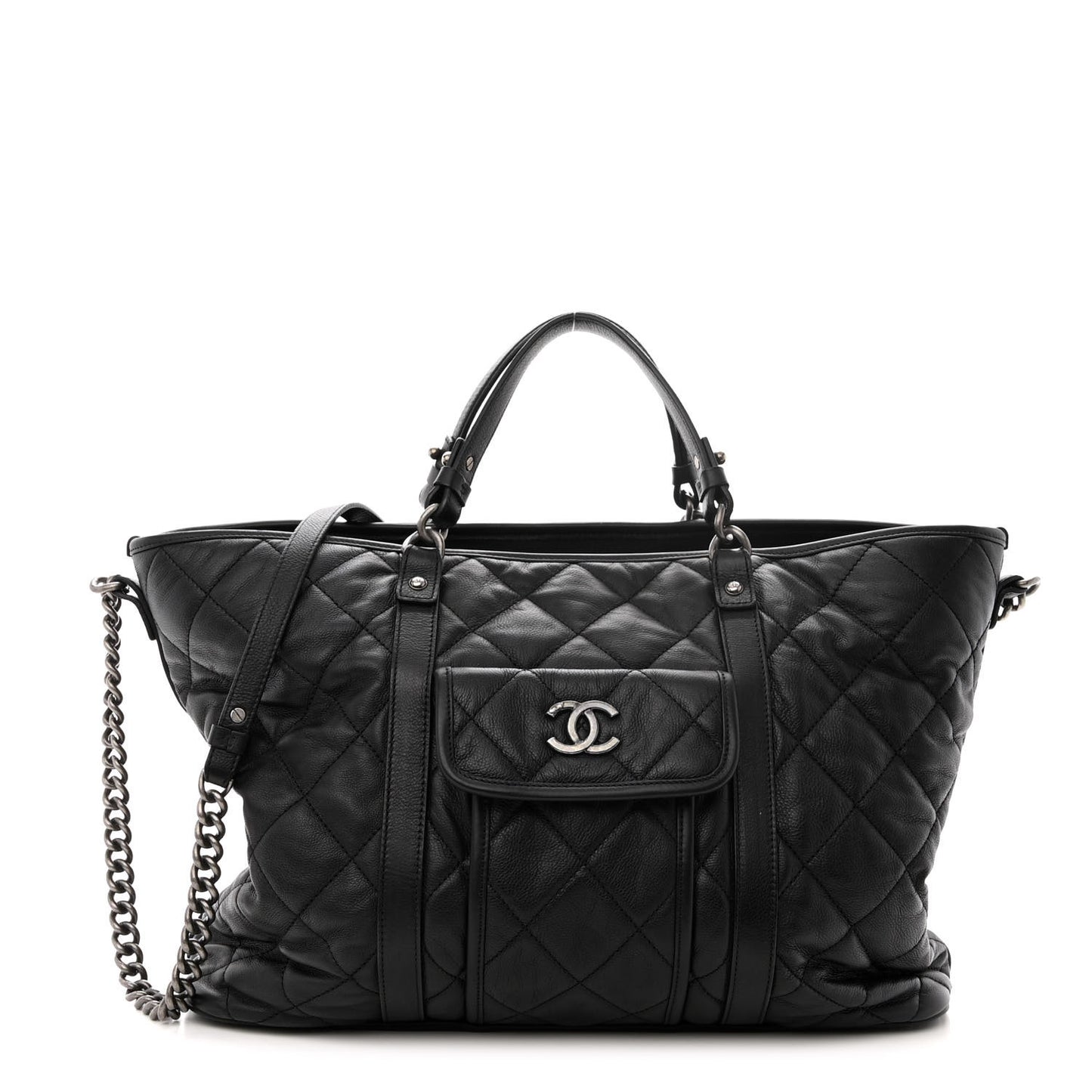 Calfskin Quilted Casual Riviera Tote Black