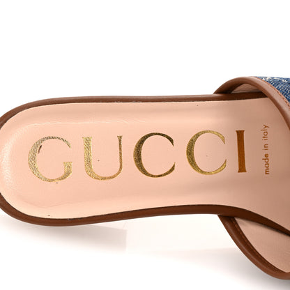 Gucci New Denim GG Monogram Miro Soft Calfskin Jolie Slide Sandals 37 Blue Tea Cuir Epilog 8 of 11