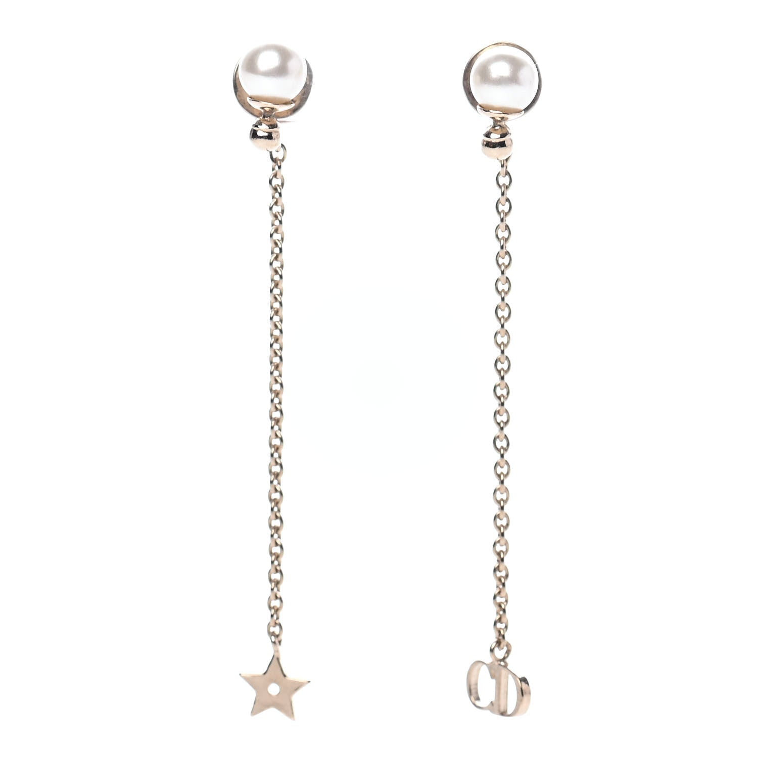 Christian Dior Pearl La Petite Tribale Dangle Chain Earrings Gold 1 of 4