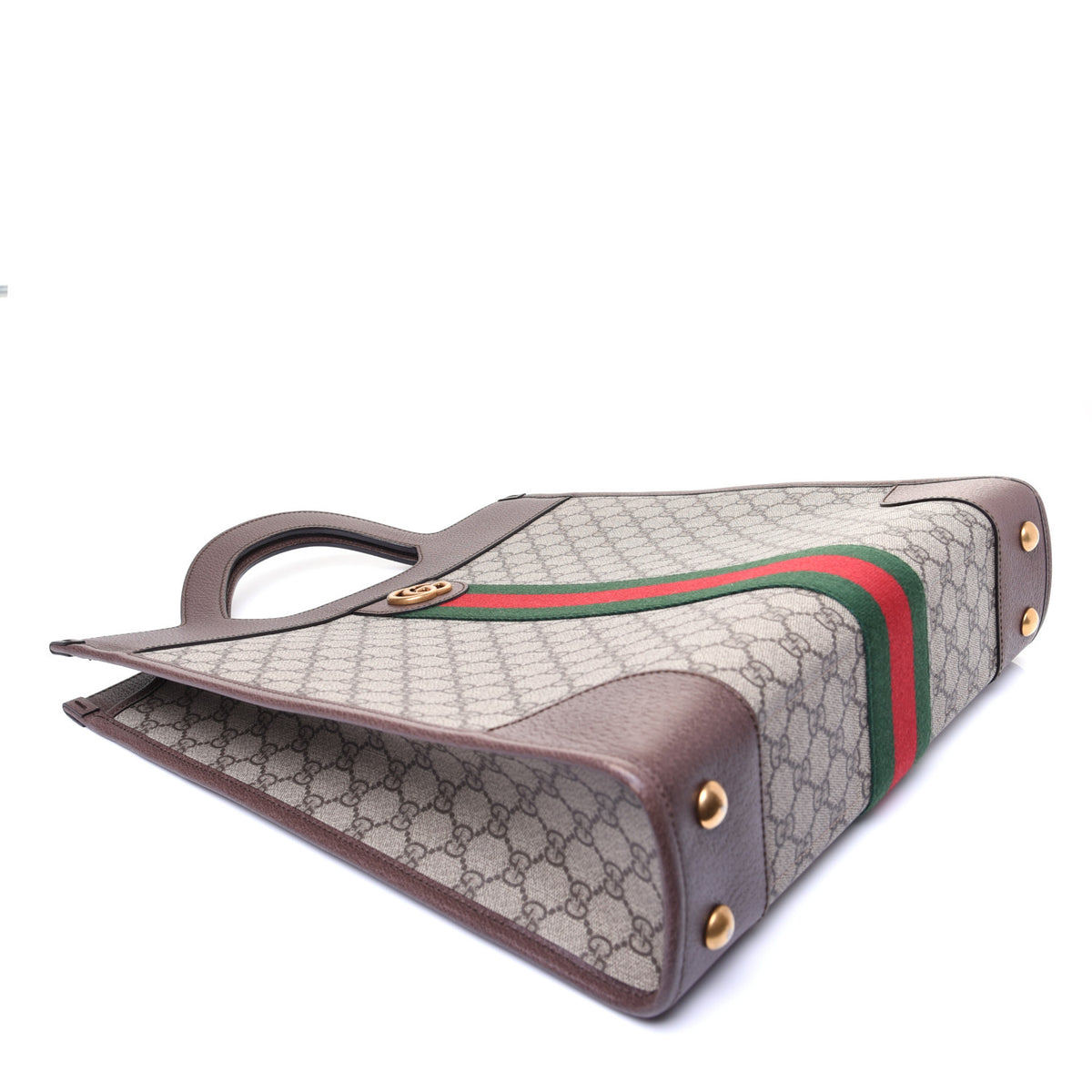 Gucci GG Supreme Monogram Textured Calfskin Web Medium Ophidia Slip Handle Tote Beige Ebony New Acero 4 of 12
