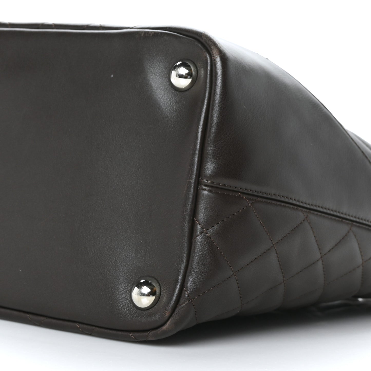 Calfskin Quilted Large Cambon Tote Brown