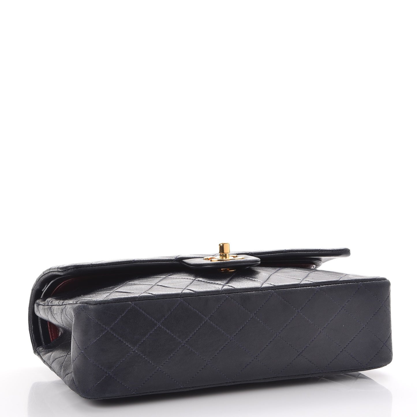 Lambskin Quilted Medium Double Flap Navy