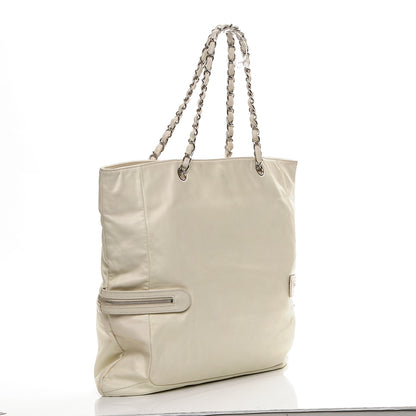 Chanel Calfskin Large Expandable Paris London Tote Bag White 3 of 7