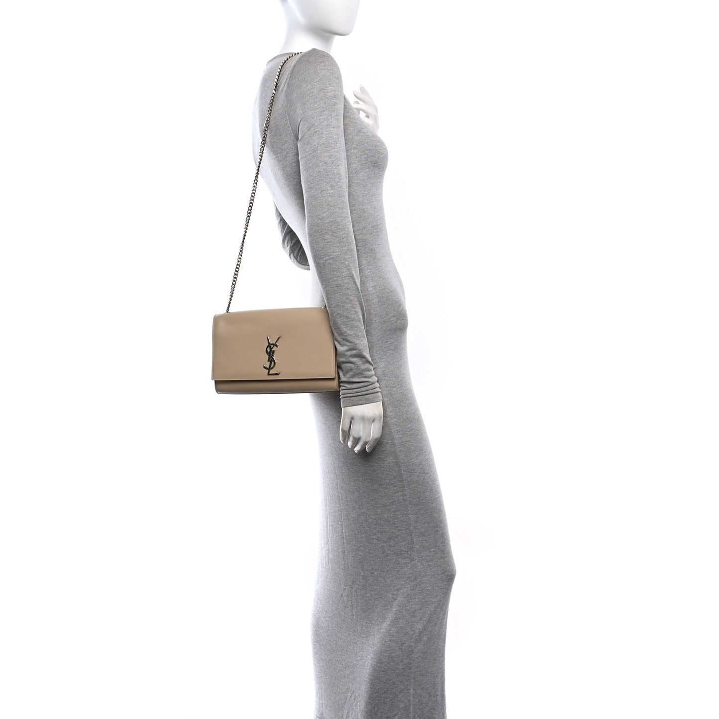 Grain De Poudre Medium Monogram Kate Satchel Sable Beige