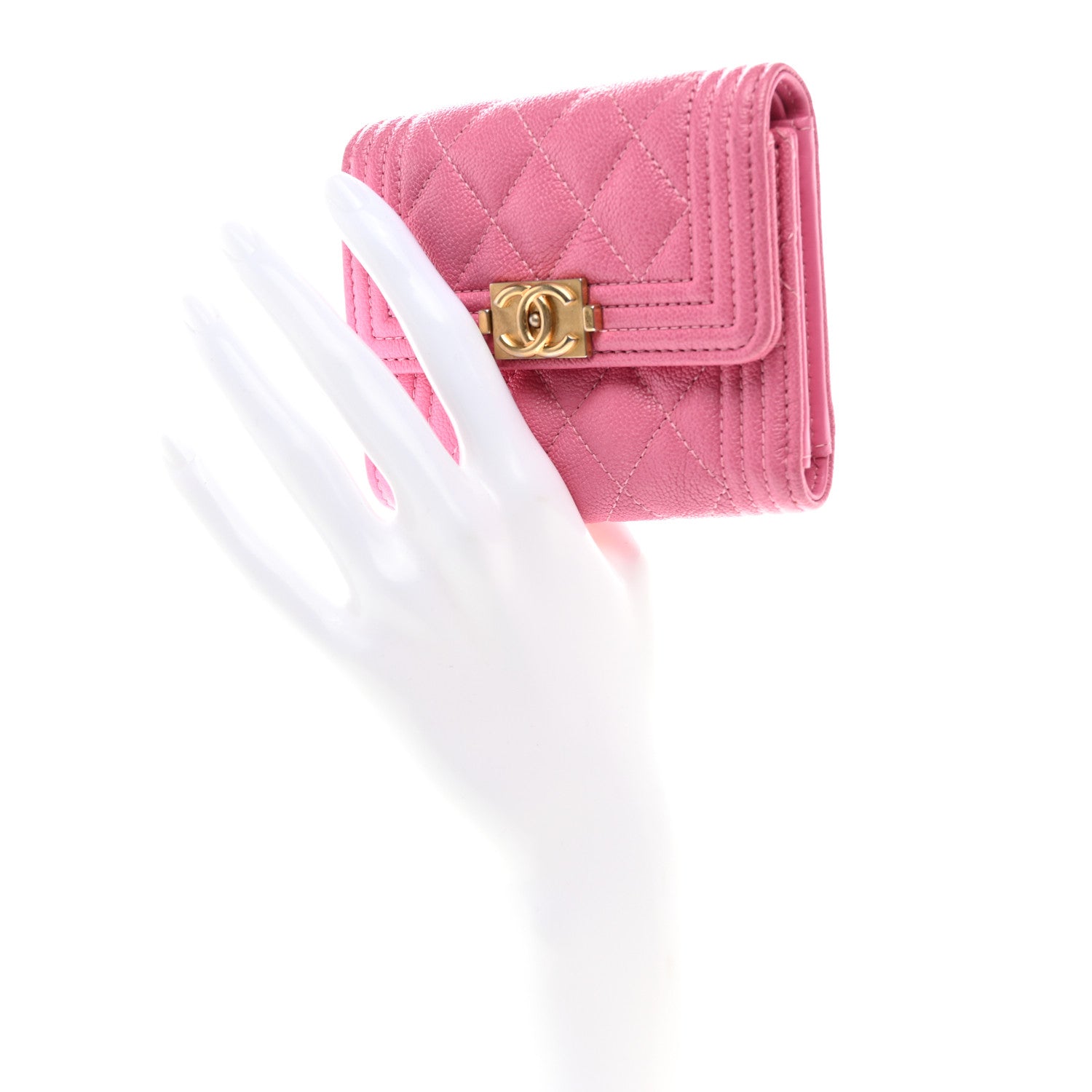 Chanel Caviar Quilted Compact Boy Wallet Pink 2 of 8