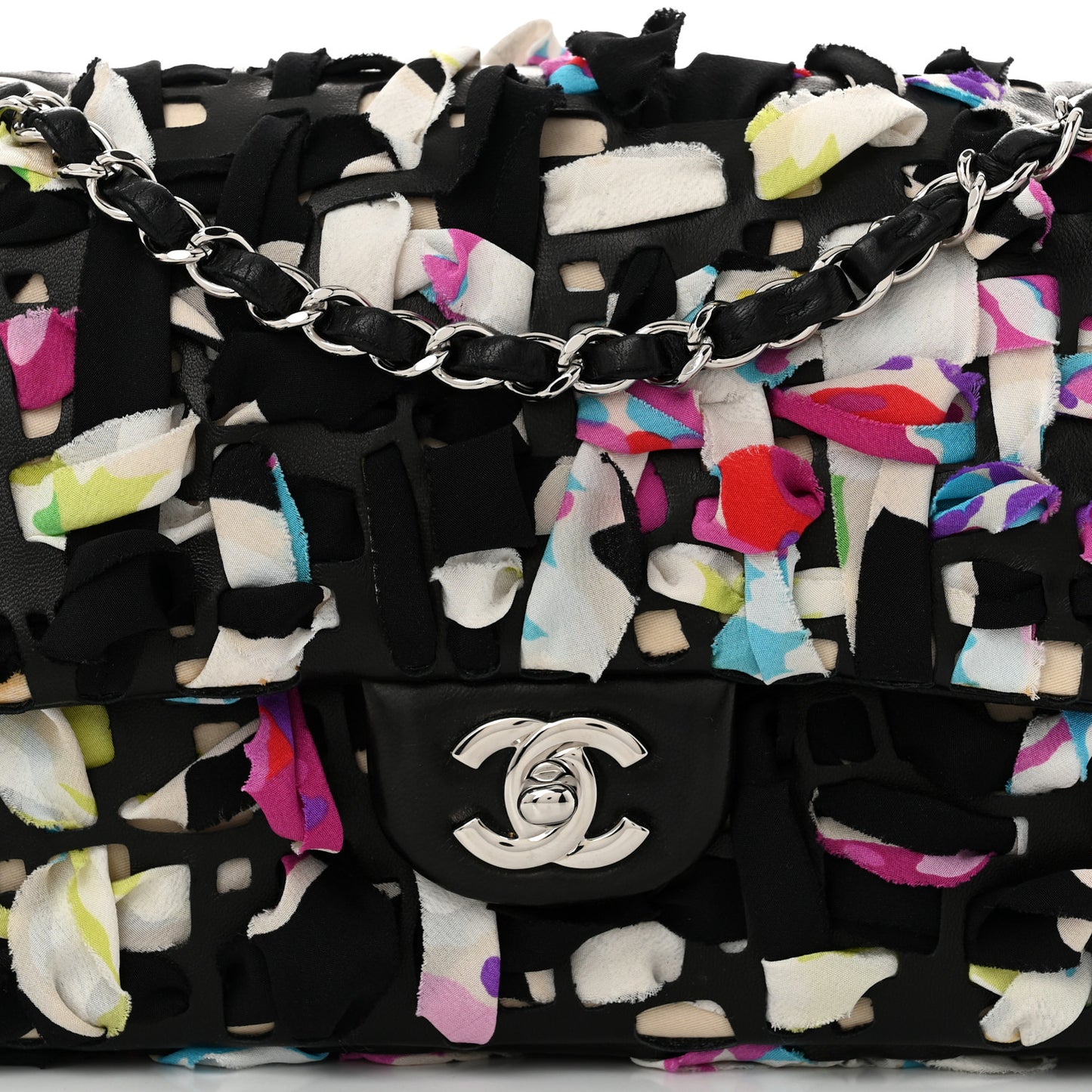 Silk Lambskin Ribbon Classic Flap Bag Turquoise Multicolor