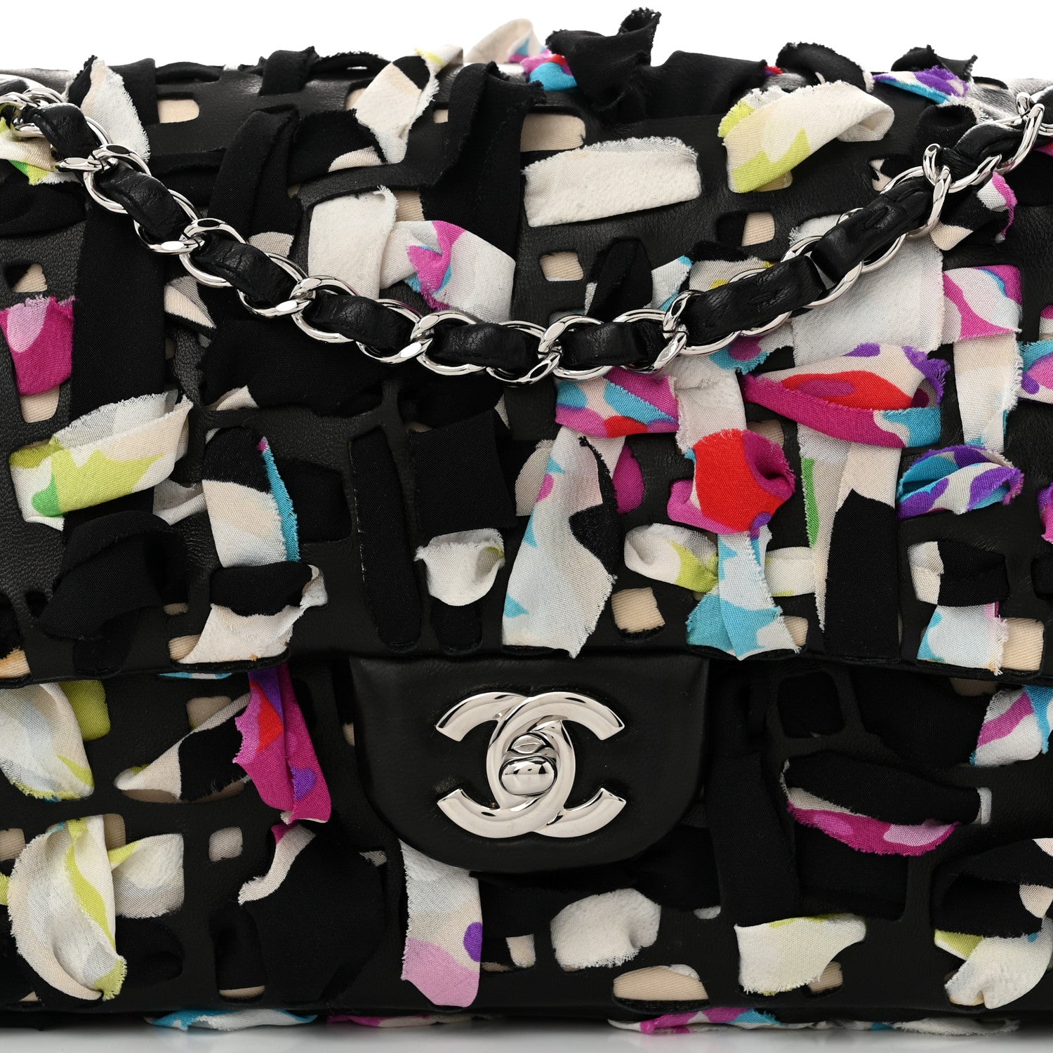 Chanel Silk Lambskin Ribbon Classic Flap Bag Turquoise Multicolor 8 of 11