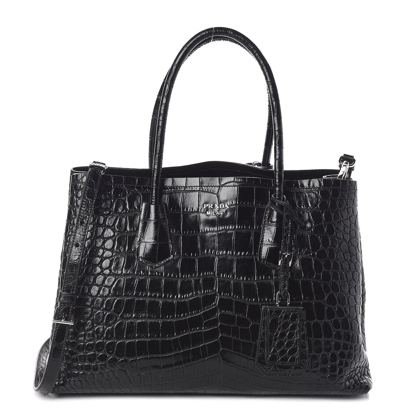 Calfskin Crocodile Embossed Tote Black