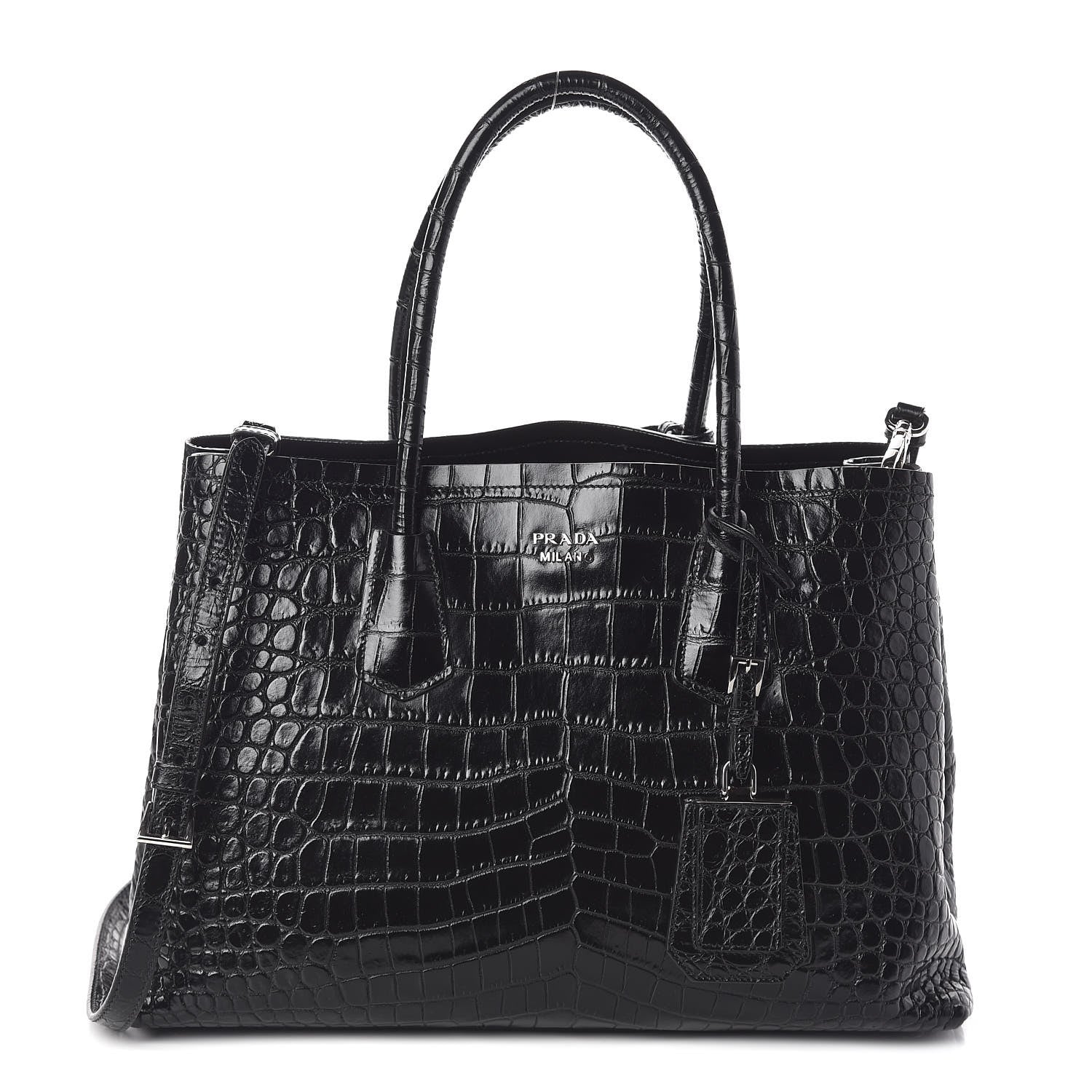 Prada Calfskin Crocodile Embossed Tote Black 1 of 9