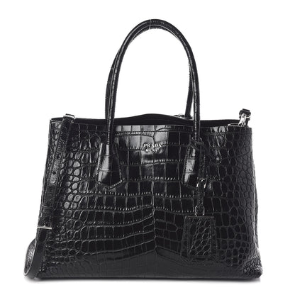Prada Calfskin Crocodile Embossed Tote Black 1 of 9