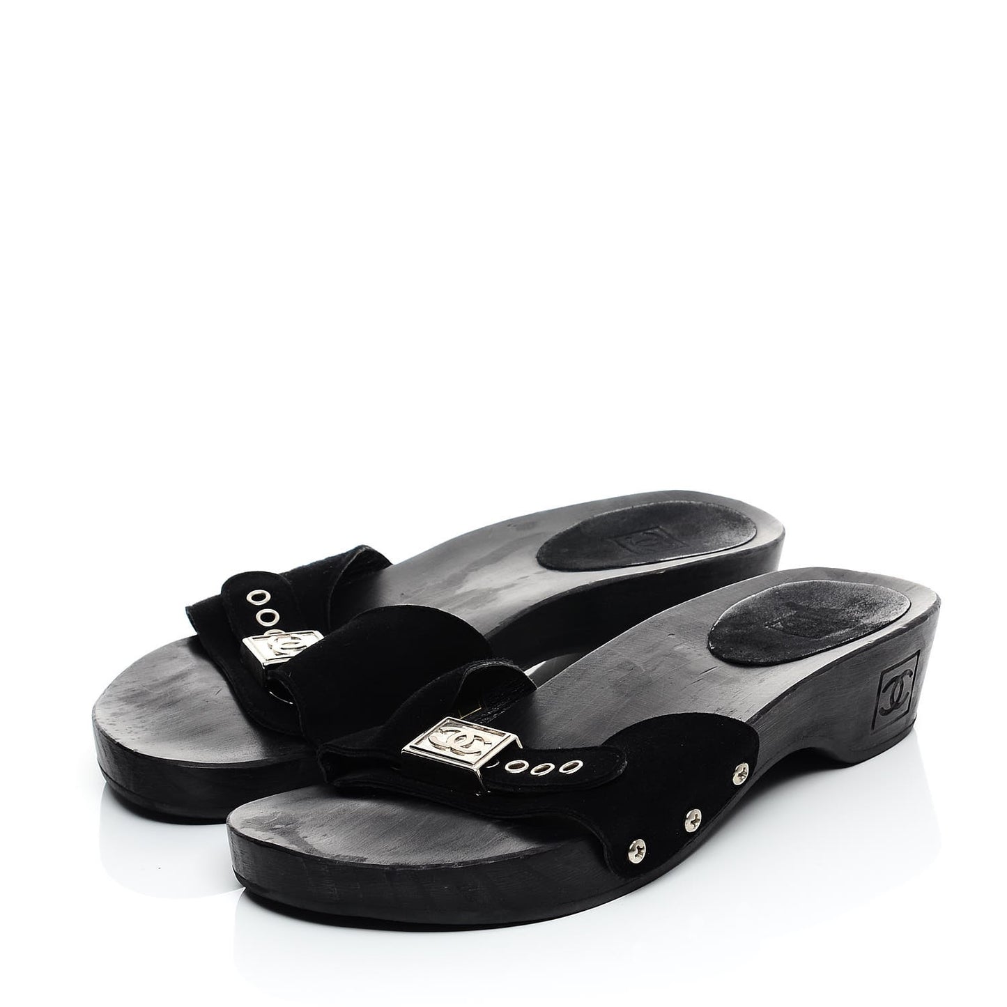 Suede CC Buckle Clogs 36 Black