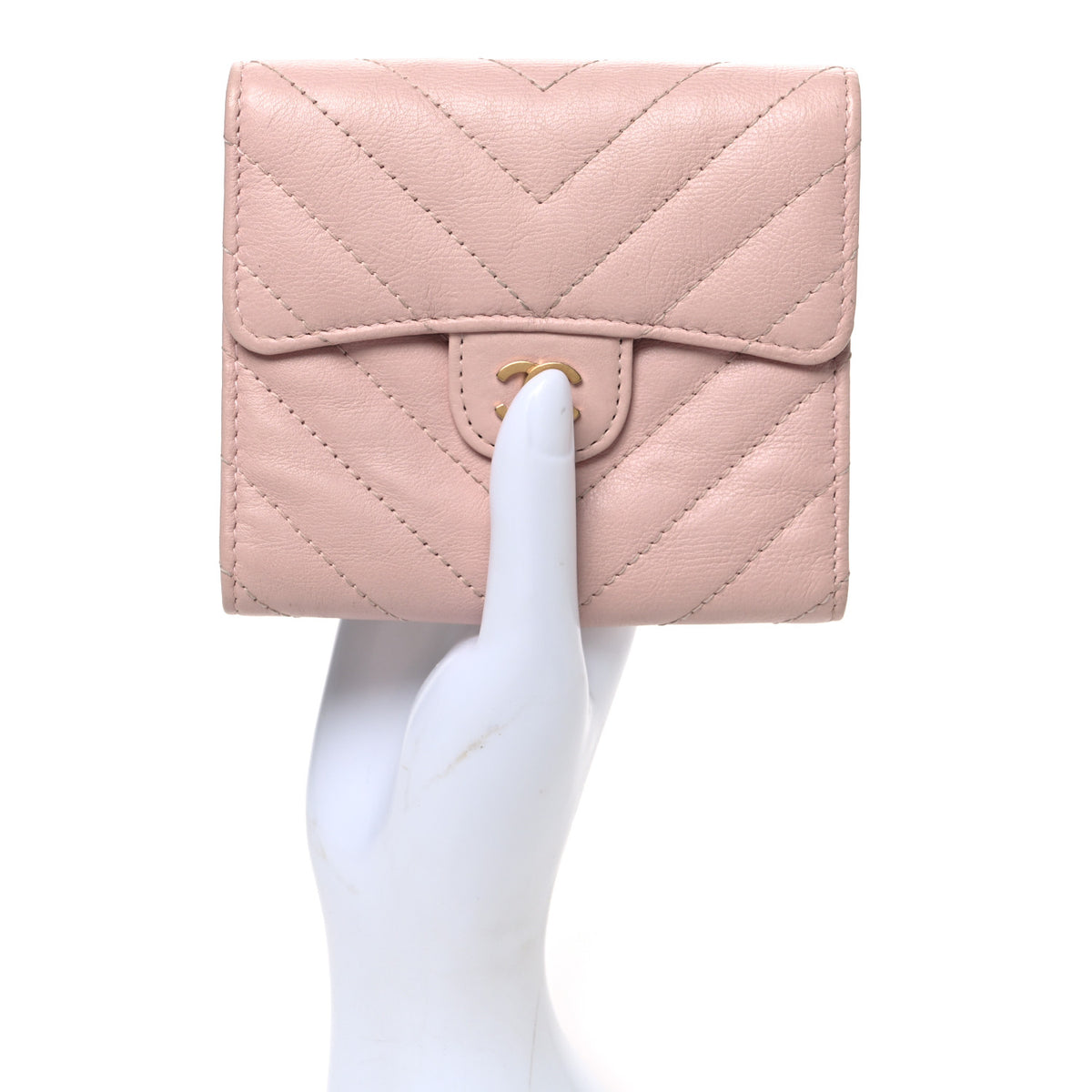 Chanel Calfskin Chevron Quilted Compact Flap Pink 2 of 8