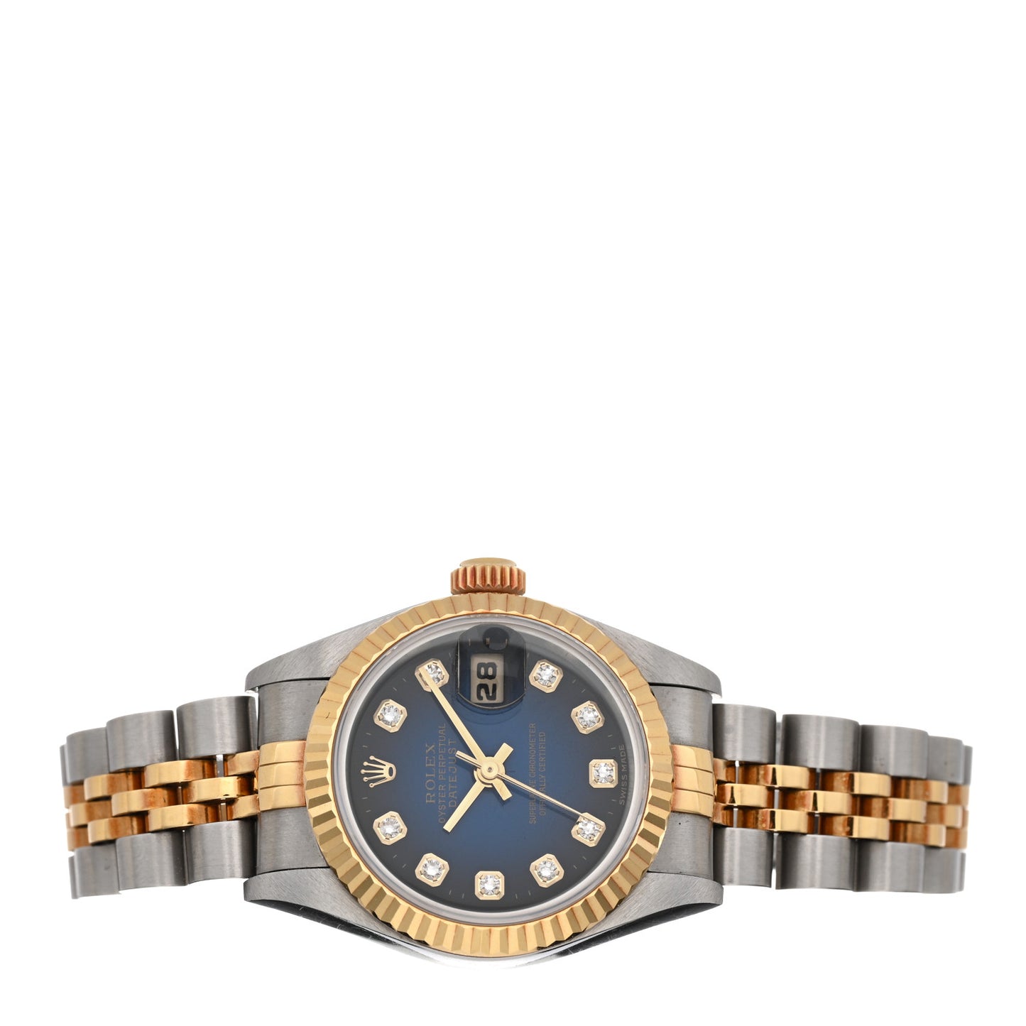 Stainless Steel 18K Yellow Gold Diamond 26mm Oyster Perpetual Datejust Watch Blue Gradient 69173