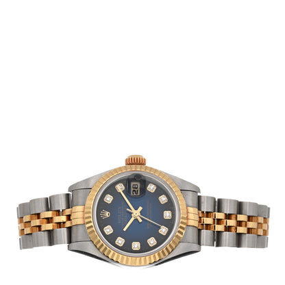Rolex Stainless Steel 18K Yellow Gold Diamond 26mm Oyster Perpetual Datejust Watch Blue Gradient 69173 2 of 4