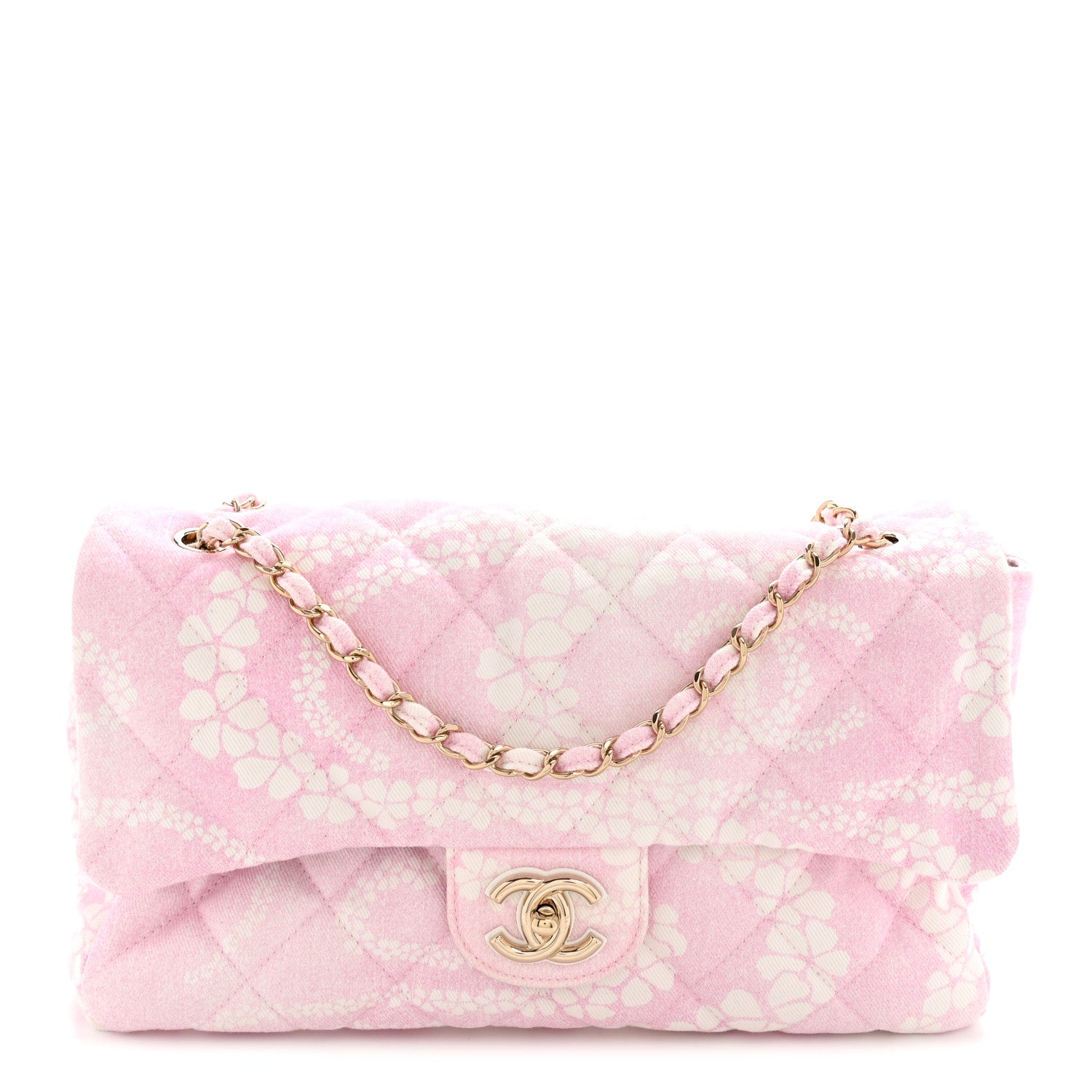 Chanel Printed Denim Quilted Medium Single Flap Bag Pink White 1 of 11