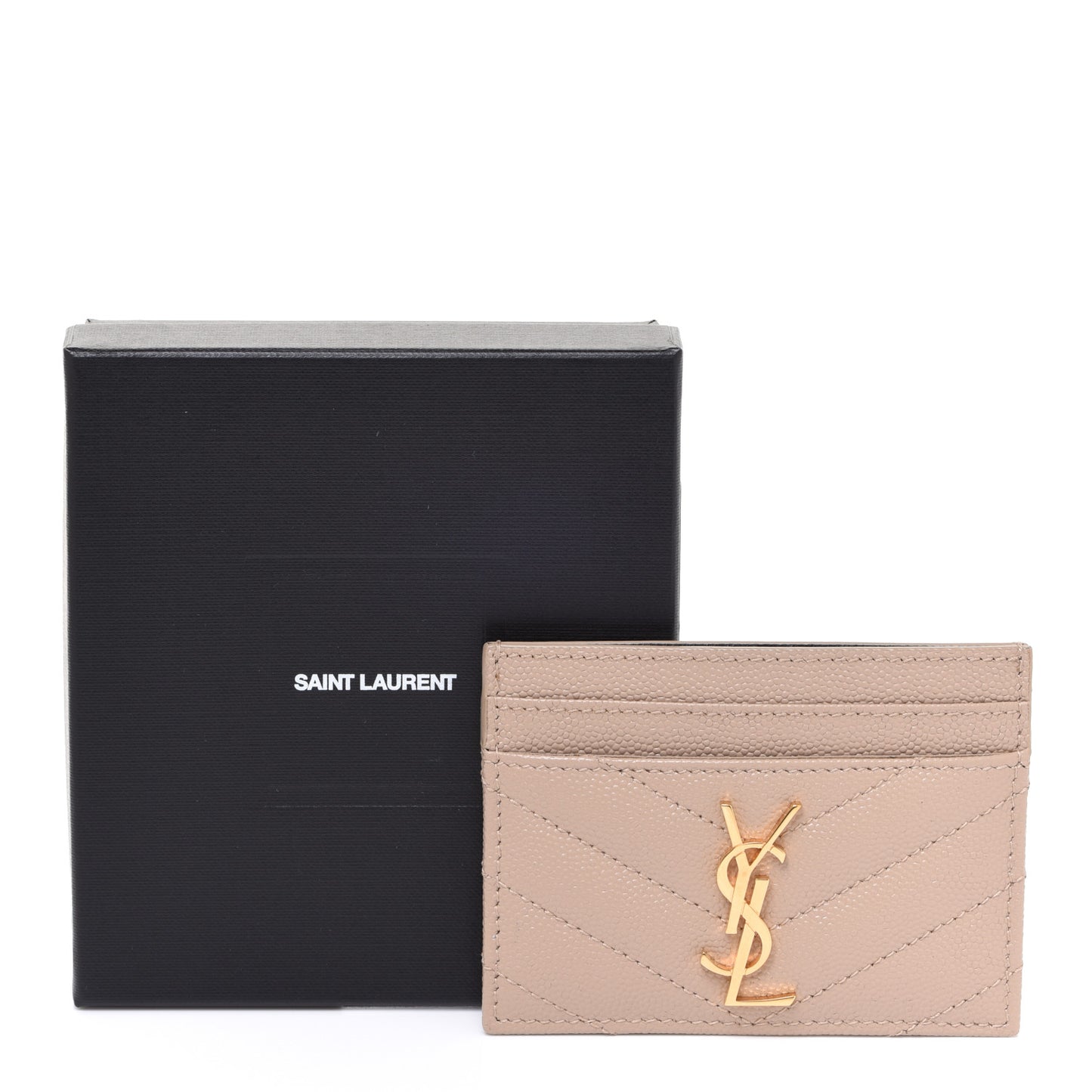 Grain De Poudre Matelasse Chevron Monogram Credit Card Case Dark Beige
