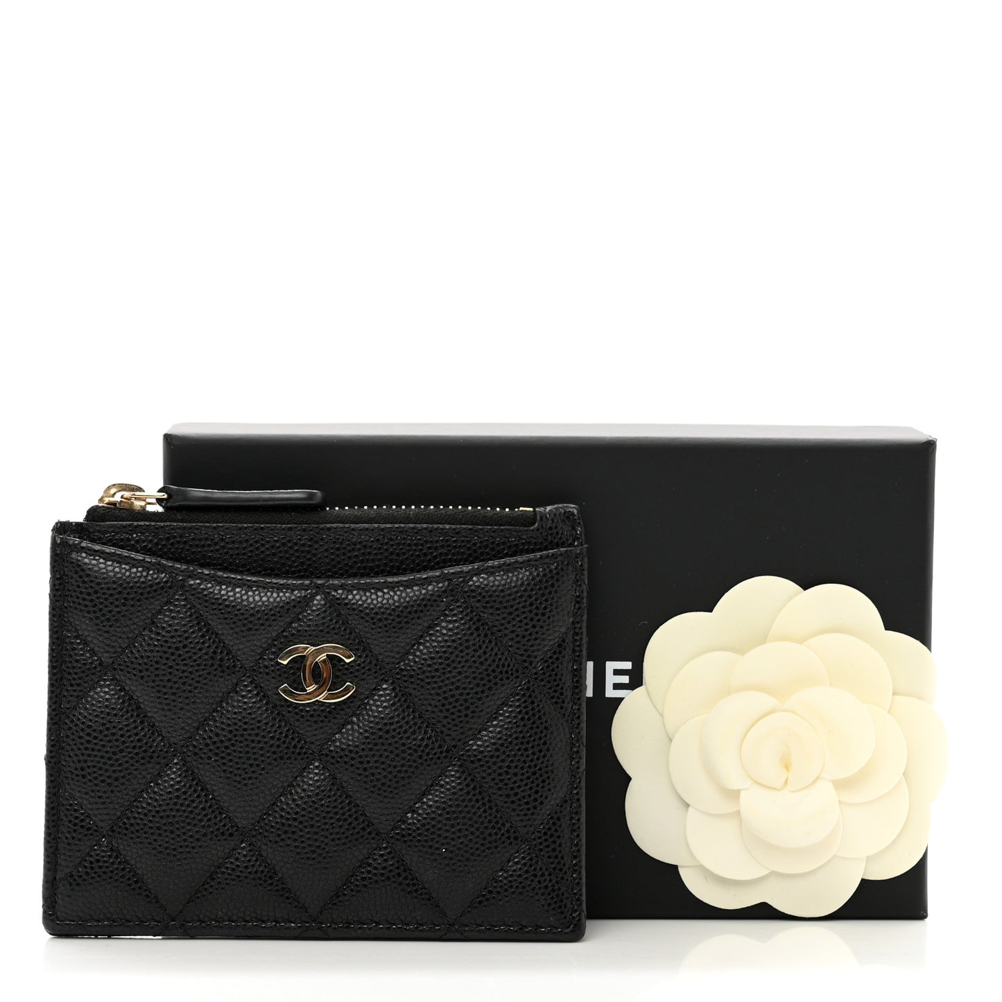 Caviar Quilted CC Zip Card Holder Black