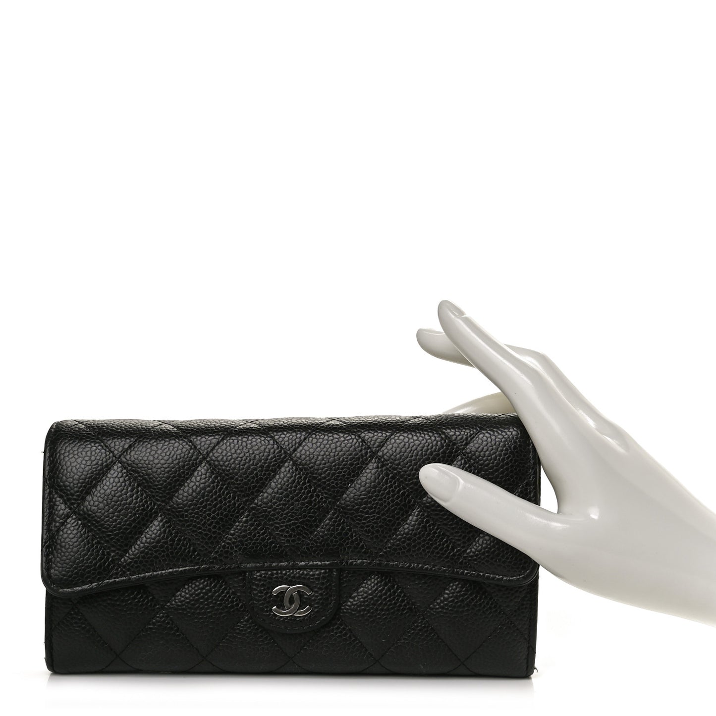 Caviar Quilted Large Gusset Flap Wallet Black