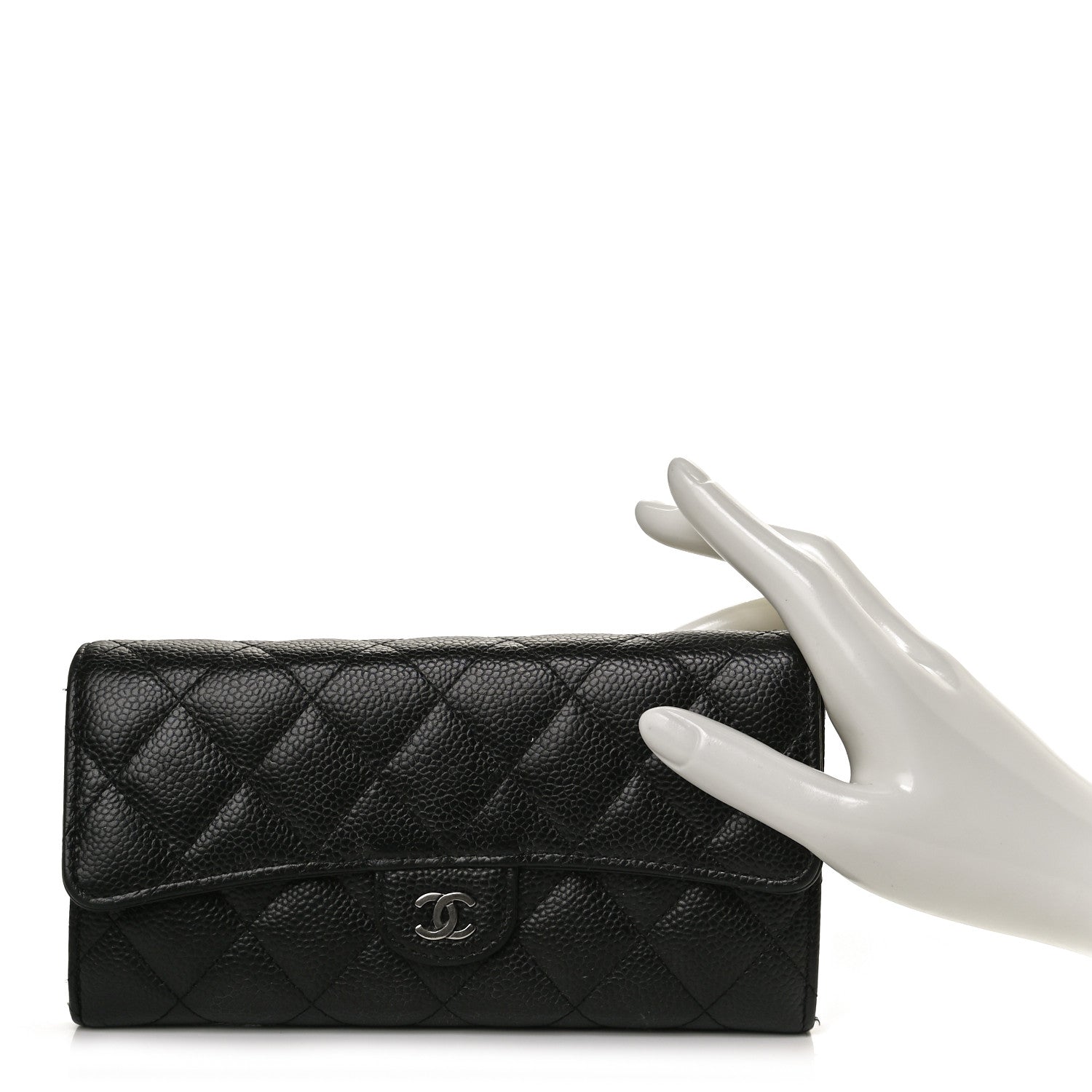 Chanel Caviar Quilted Large Gusset Flap Wallet Black 2 of 12