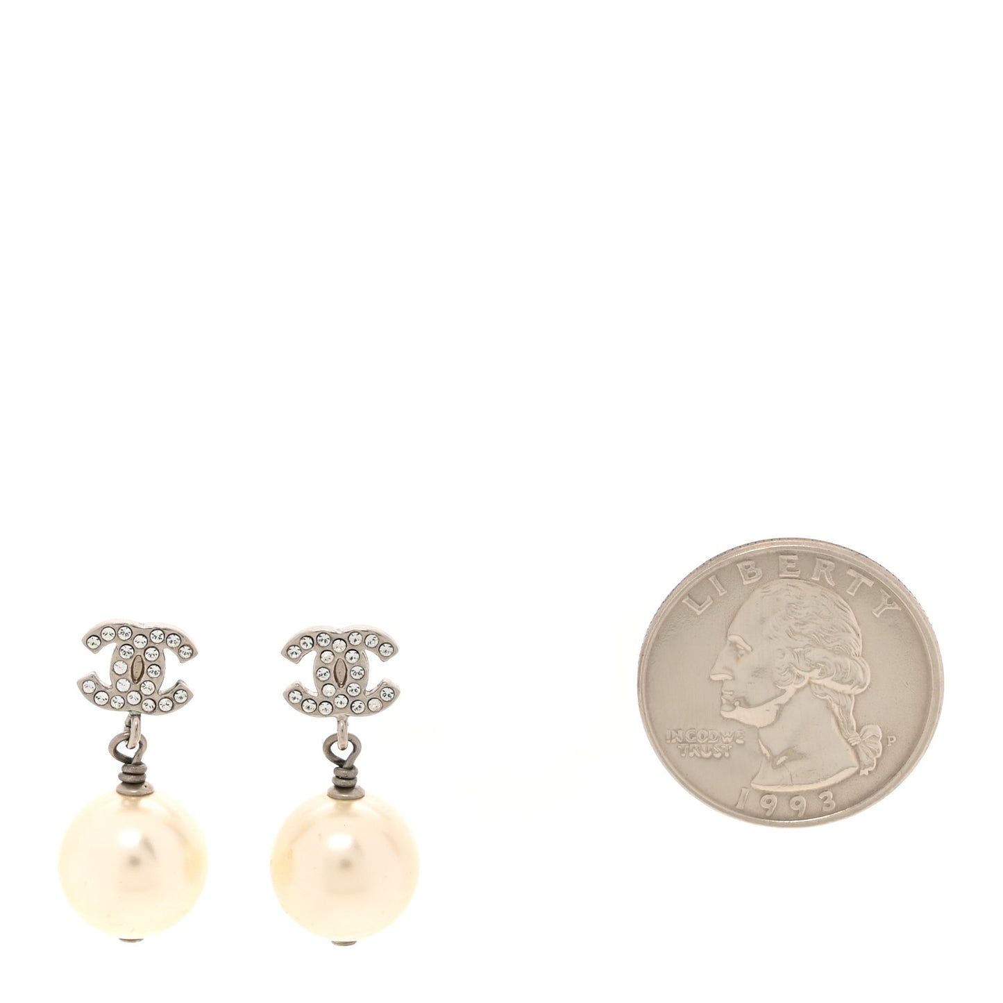 Crystal Pearl CC Drop Earrings Silver Pearly White