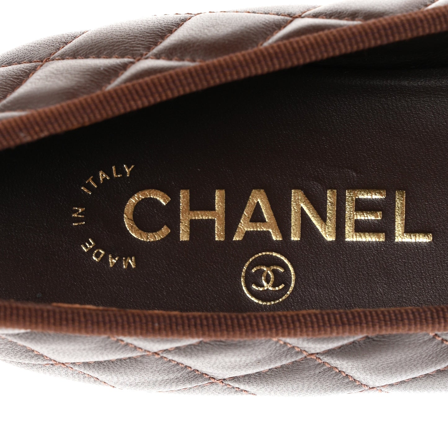 Lambskin Quilted CC Cap Toe Ballerina Flats 39 Dark Brown