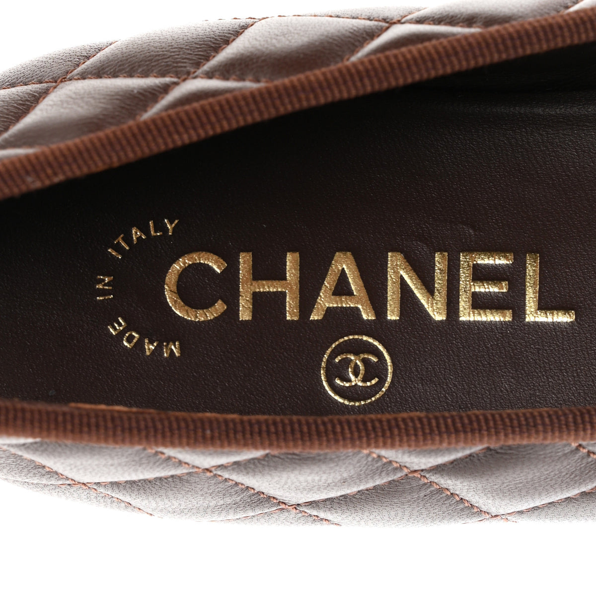Chanel Lambskin Quilted CC Cap Toe Ballerina Flats 39 Dark Brown 8 of 11