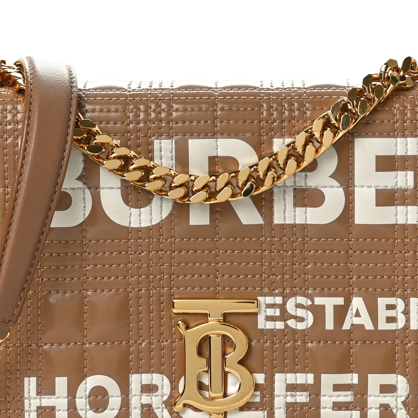 Patent Quilted Horseferry Print Small Lola Bag Tan