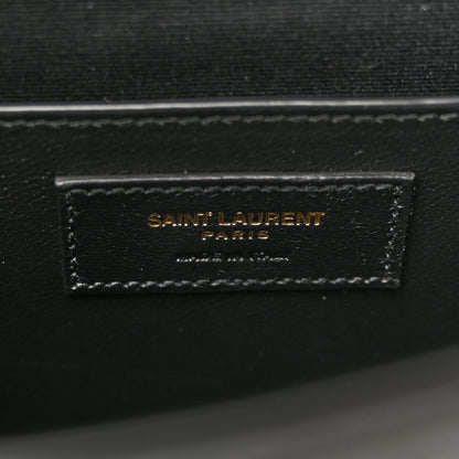 Saint Laurent Shiny Calfskin Crocodile Embossed Manhattan Baguette Black 6 of 10