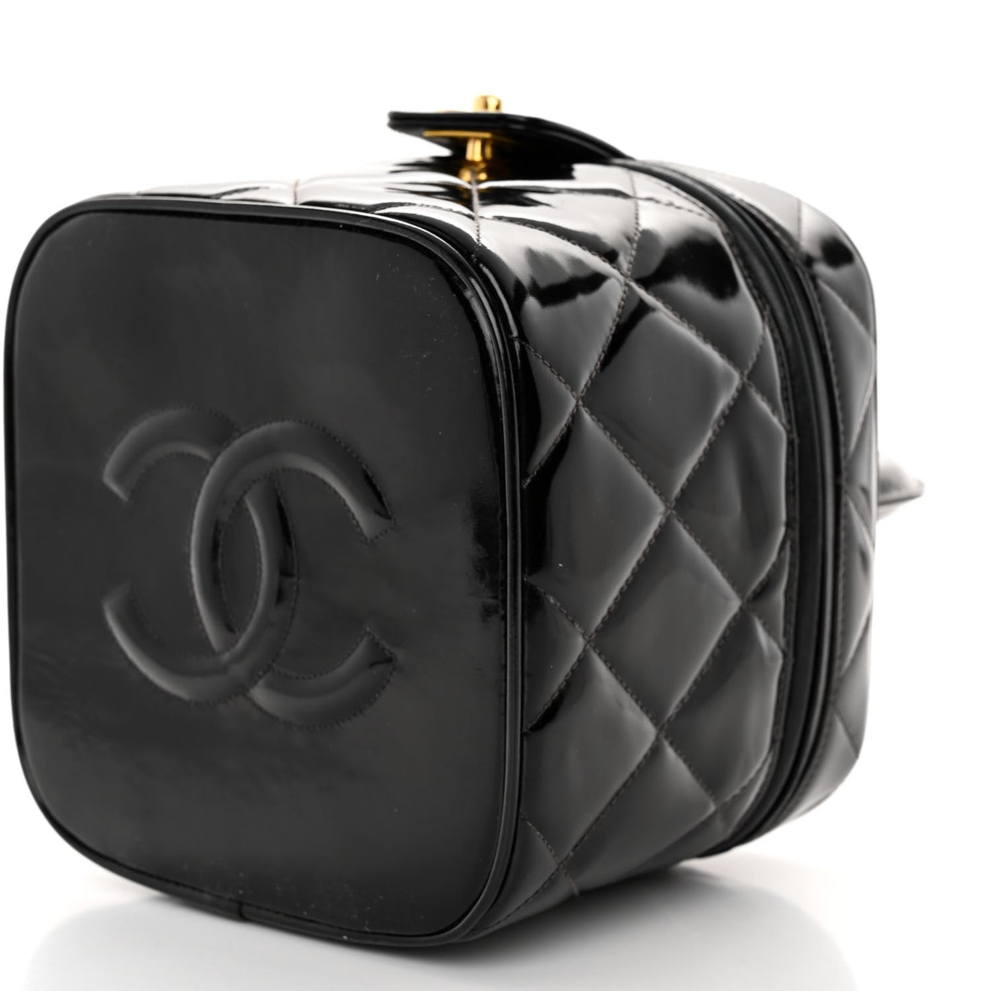 Patent Quilted Top Handle Vanity Case Black