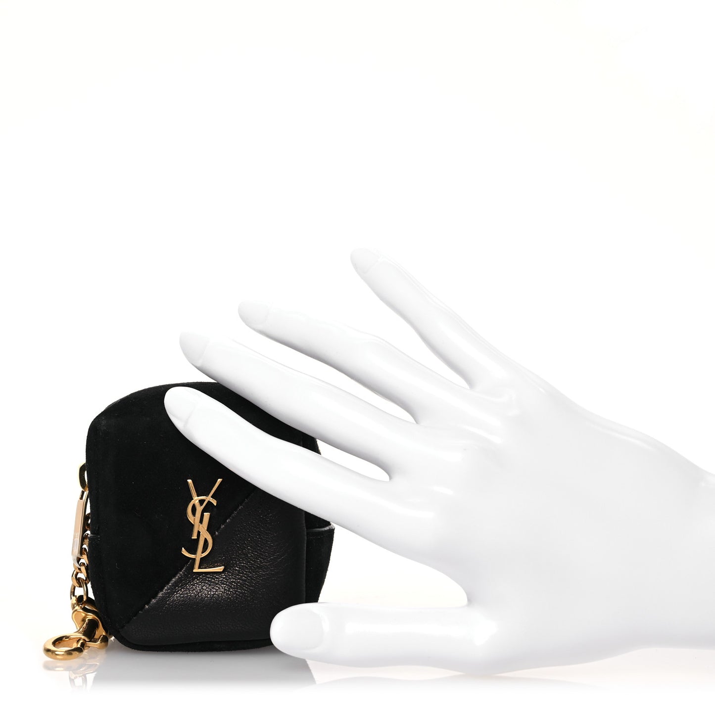 Suede Lambskin Jaime Cube Charm Keychain Black