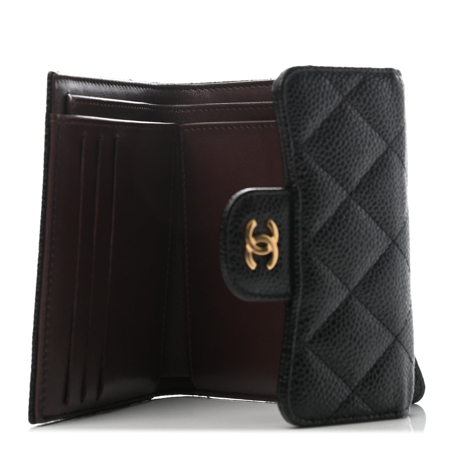 Caviar Quilted Compact Flap Wallet Black