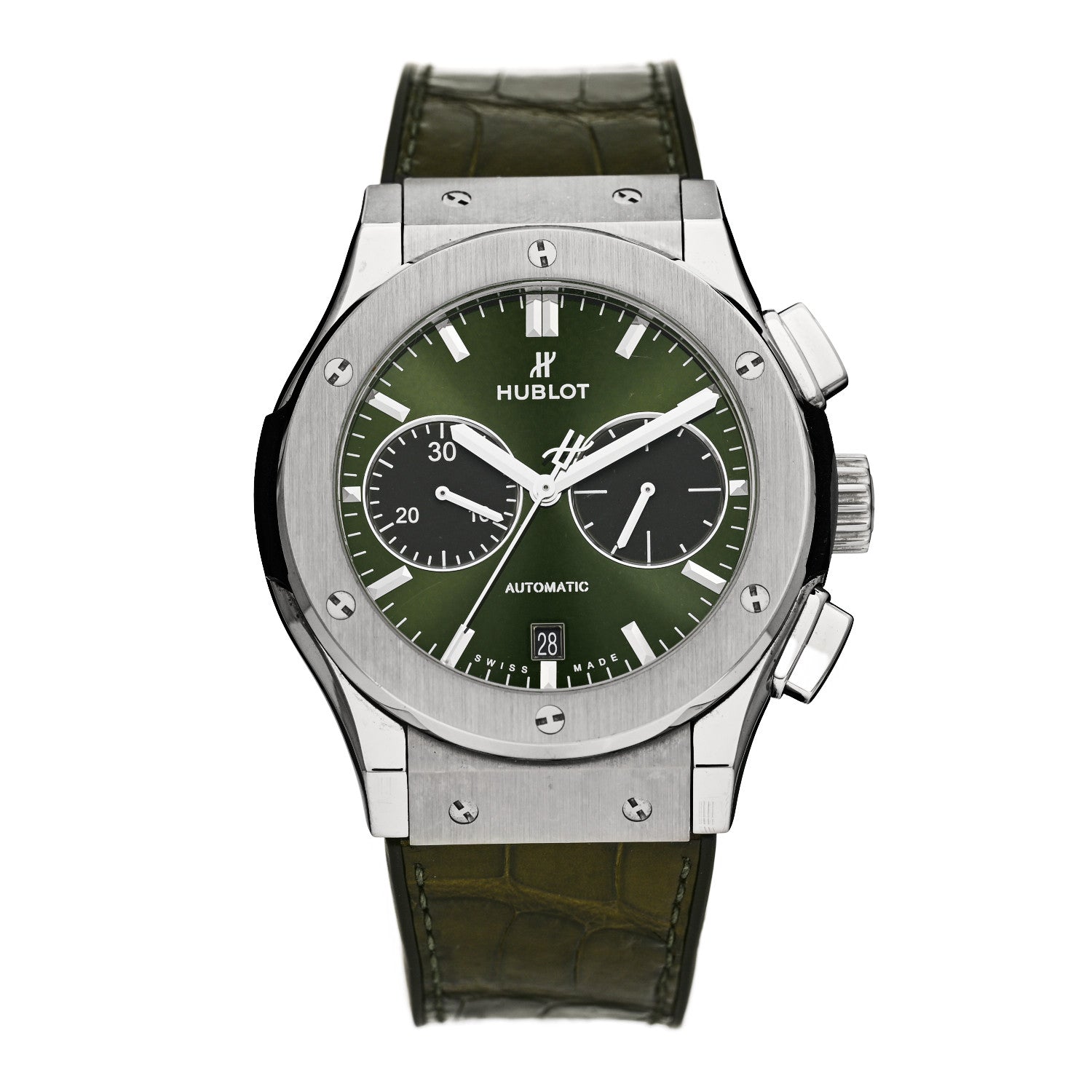 Hublot Titanium Alligator 45mm Classic Fusion Chronograph Automatic Watch Green 521.NX.8970.LR 1 of 5