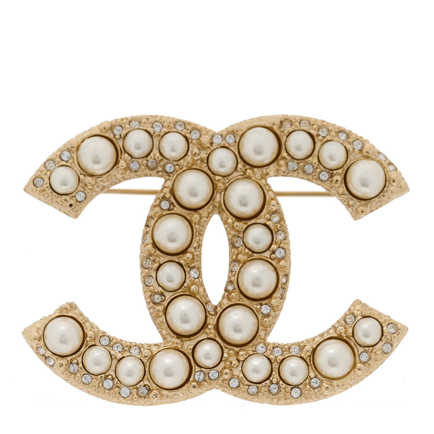 Chanel Metal Crystal Graduated Pearl CC Brooch Gold 1 of 3