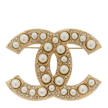 Chanel Metal Crystal Graduated Pearl CC Brooch Gold 1 of 3