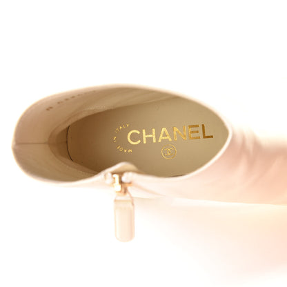 Chanel Lambskin Grosgrain Pearl Cap Toe Short Boots 40 Ivory Black 7 of 9