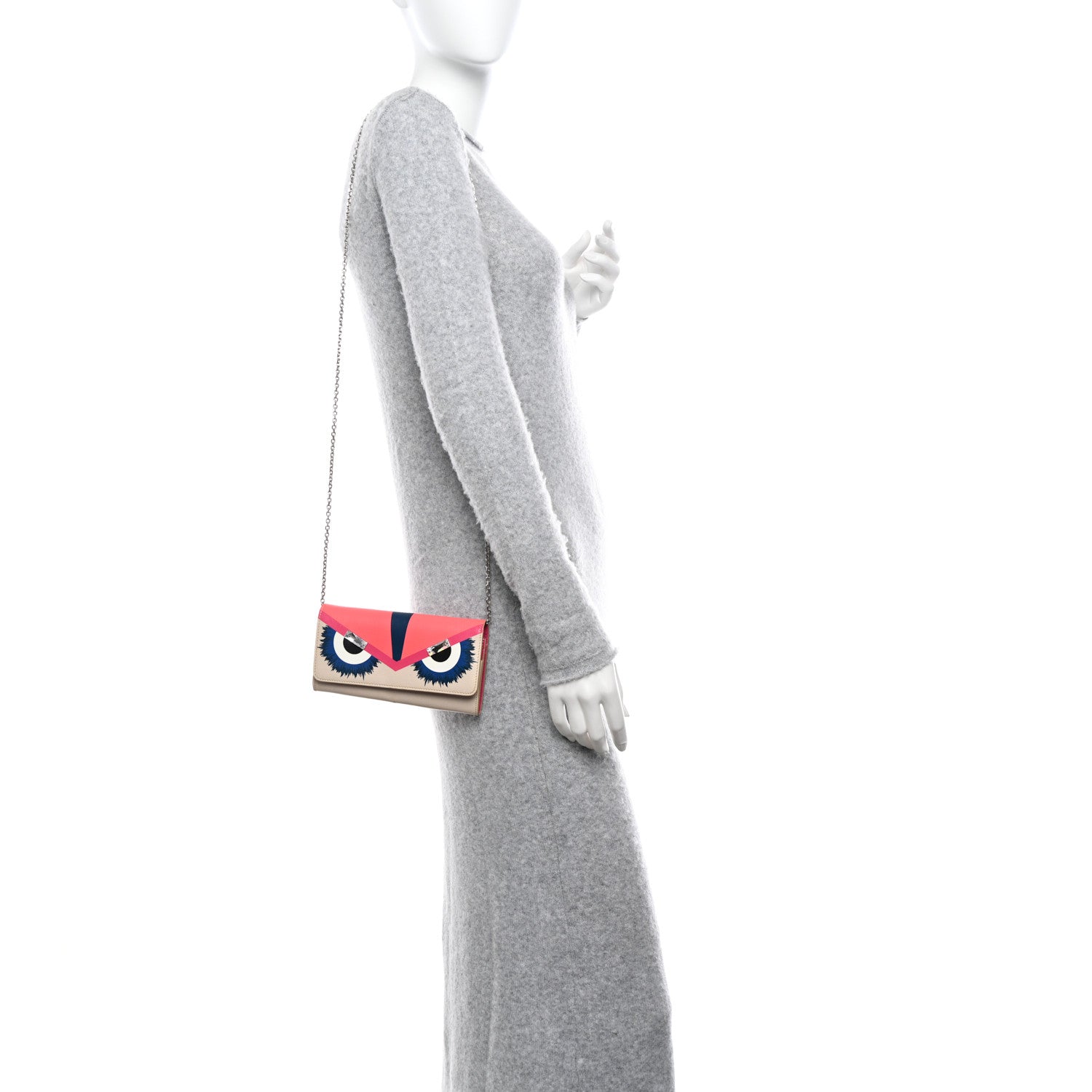 Fendi Vitello Elite Crystal Eye Monster Continental Wallet on Chain Bellini Multicolor 2 of 11