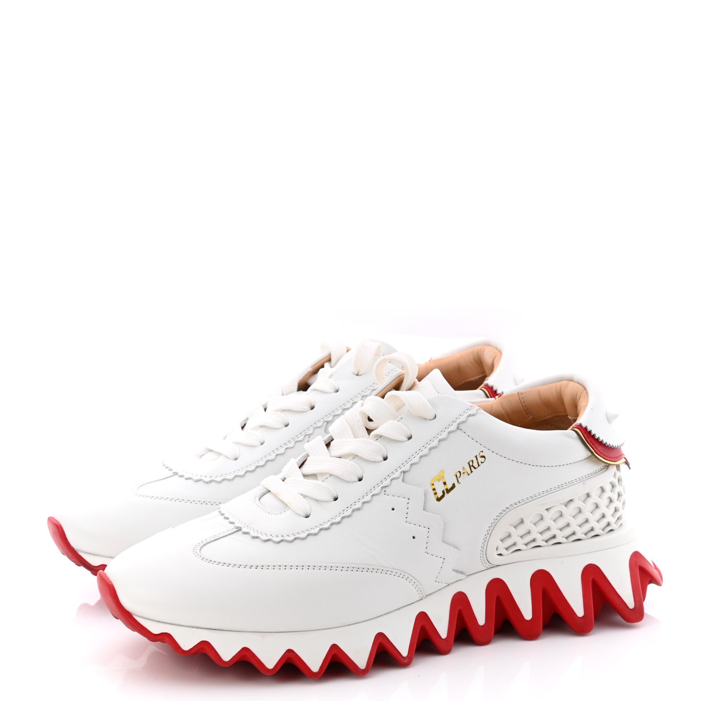 Calfskin Rubber Neoprene Nappa Mens Loubishark Sneakers 39 White