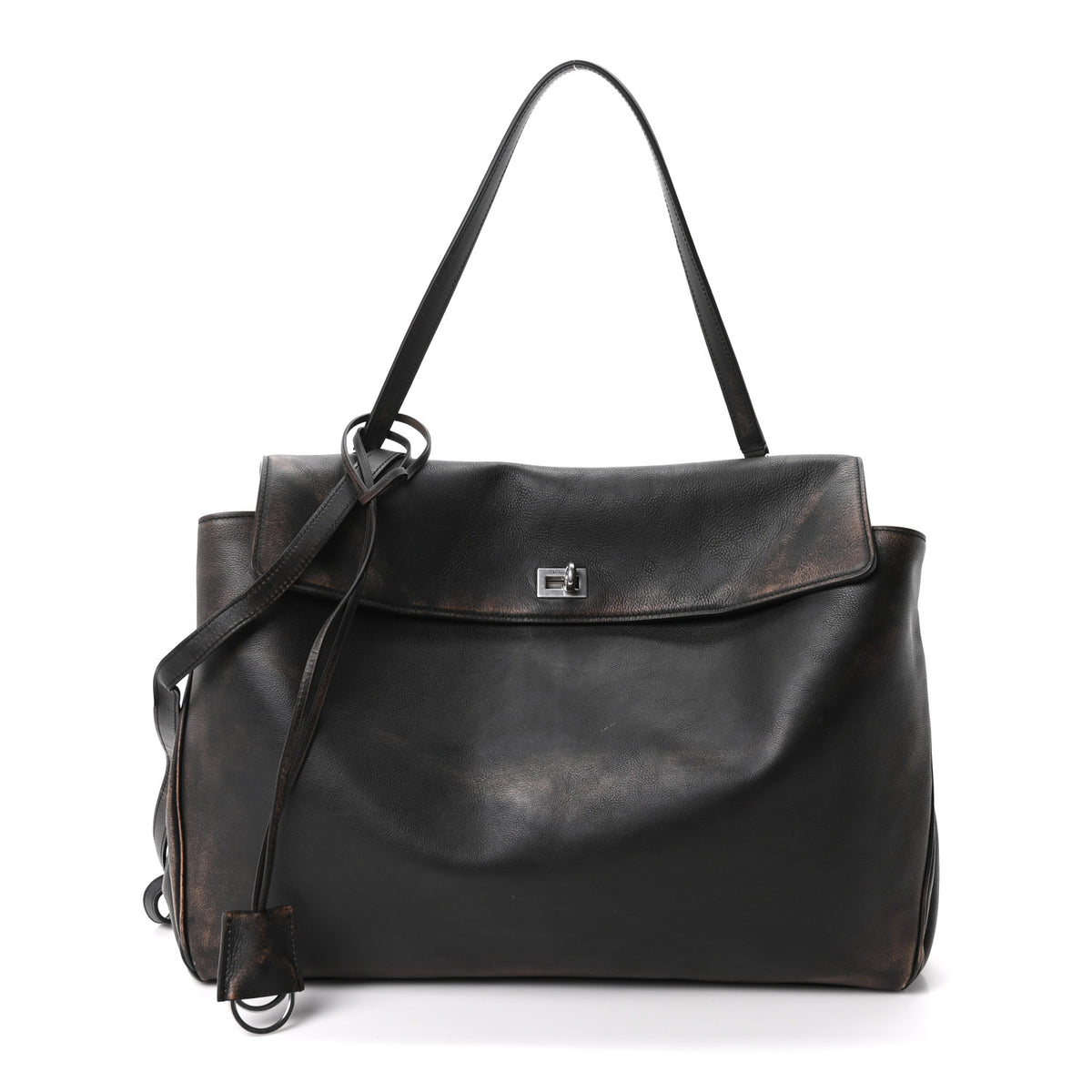 Used Calfskin Large Rodeo Top Handle Handbag Brown