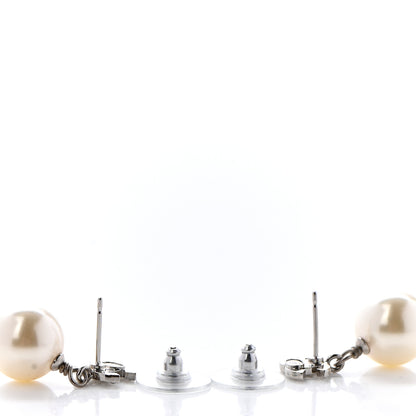 Chanel Crystal Pearl CC Drop Earrings Silver 3 of 4