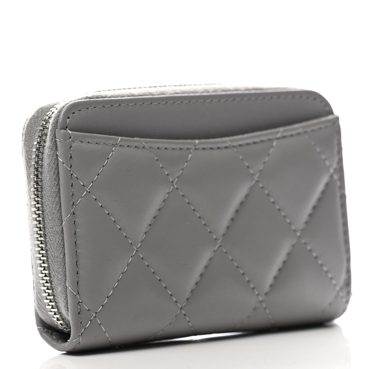 Lambskin Quilted Zip Around Coin Purse Wallet Grey